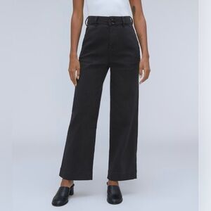 NWT Everlane The Organic Cotton Wide Leg Cropped Pant Black SZ 2